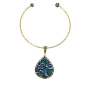 HD "PERFECT PEAR" PAVE CRYSTAL ABALONE PENDANT & COLLAR NECKLACE